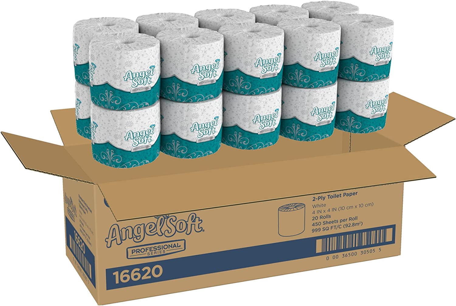 Litian Angel Soft Ultra Professional Series 2-Ply Embossed Toilet Paper by GP PRO - 16620, 450 Sheets Per Roll, 20 Rolls Per Convenience Case