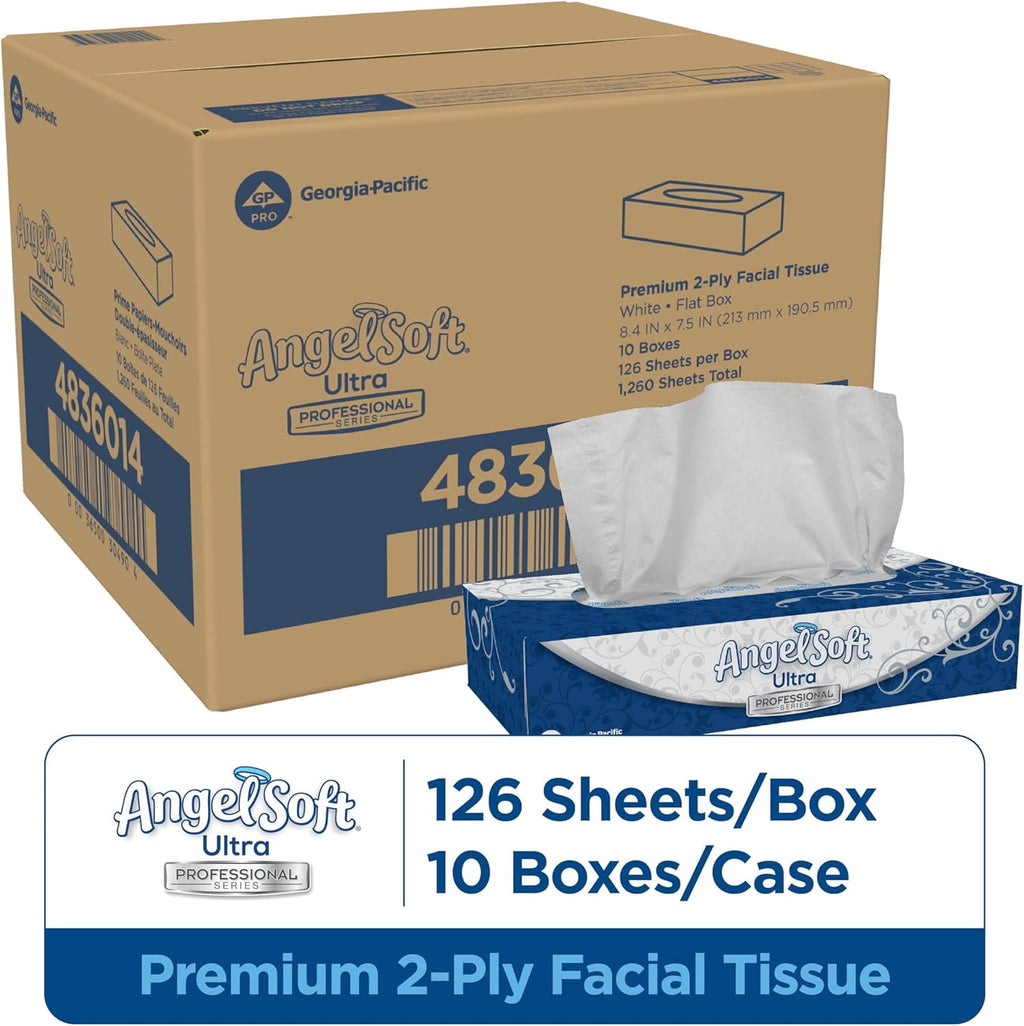 Joozen Angel Soft Ultra Professional Series Premium 2-Ply Facial Tissue (4836014) - 126 Sheets Per Box, 10 Tissue Flat Boxes Per Case