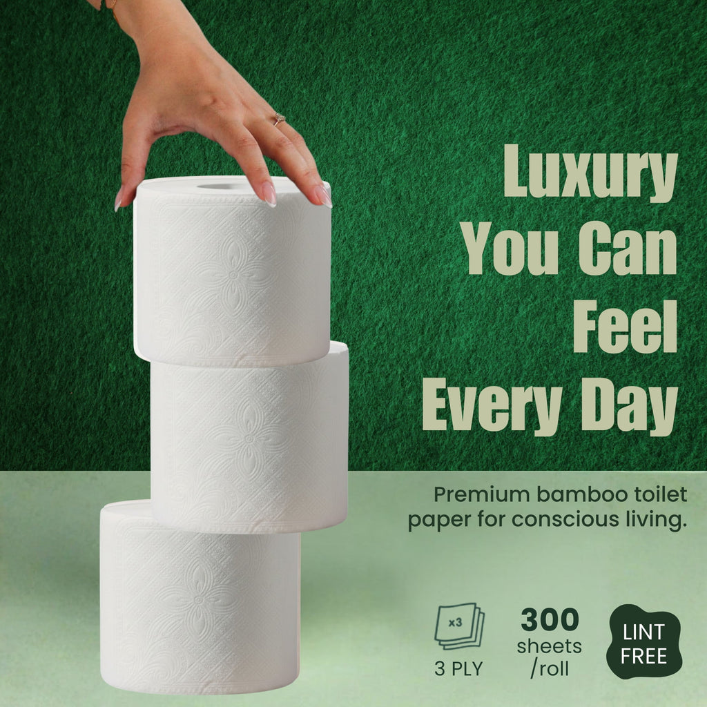 SRIAA Premium Organic 100% Bamboo Tree-Free Toilet Paper - 12 Mega Rolls, 3-Ply, 300 Sheets per Roll, Septic Safe, Plastic Free, FSC Certified