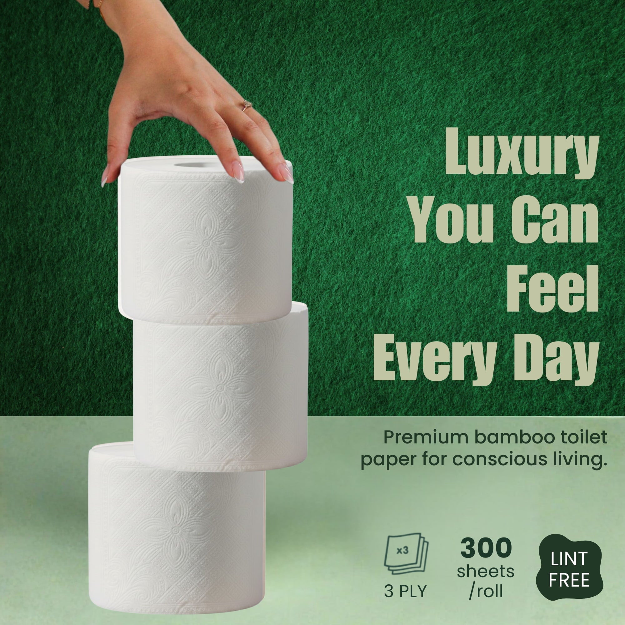 SRIAA Premium Organic 100% Bamboo Tree-Free Toilet Paper - 12 Mega Rolls, 3-Ply, 300 Sheets per Roll, Septic Safe, Plastic Free, FSC Certified