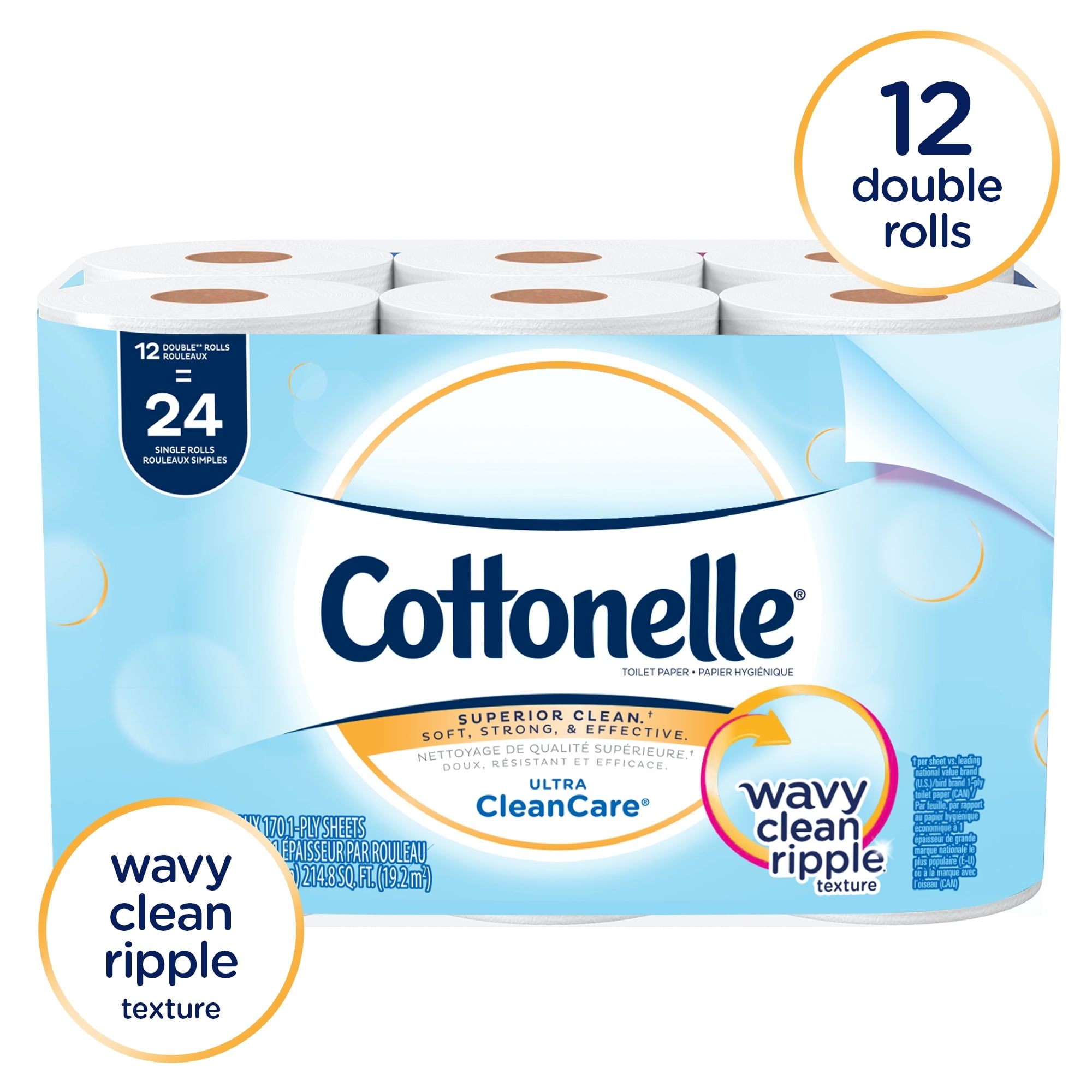 Cottonelle Professional Standard Roll Toilet Paper - Bulk (12456), Ultra CleanCare Bathroom Tissue, Clean Ripple Texture, White (48 Rolls of 170 Sheets, 8, 160 Sheet Total)
