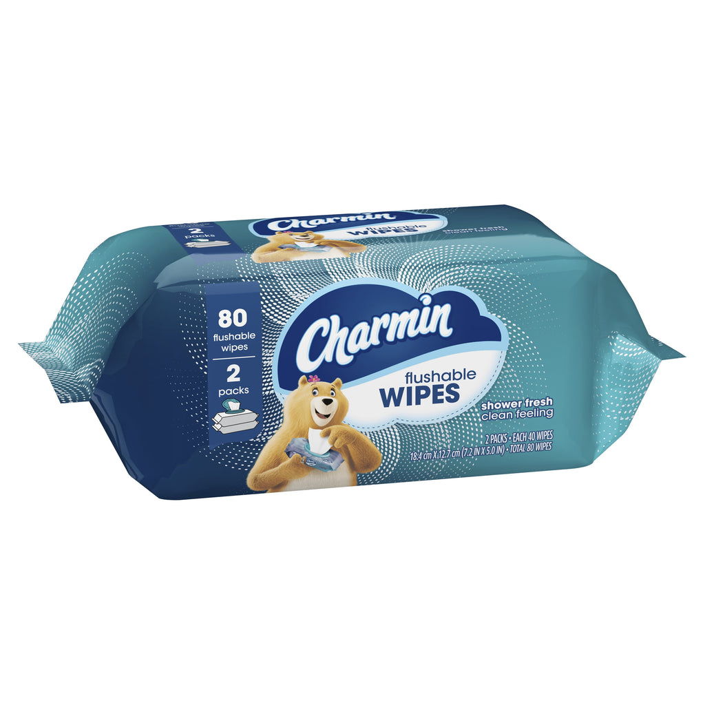 Charmin Flushable Wipes - 2 Flip-Top Packs, 40 Wipes per Pack, 80 Total Wipes - 6-Pack