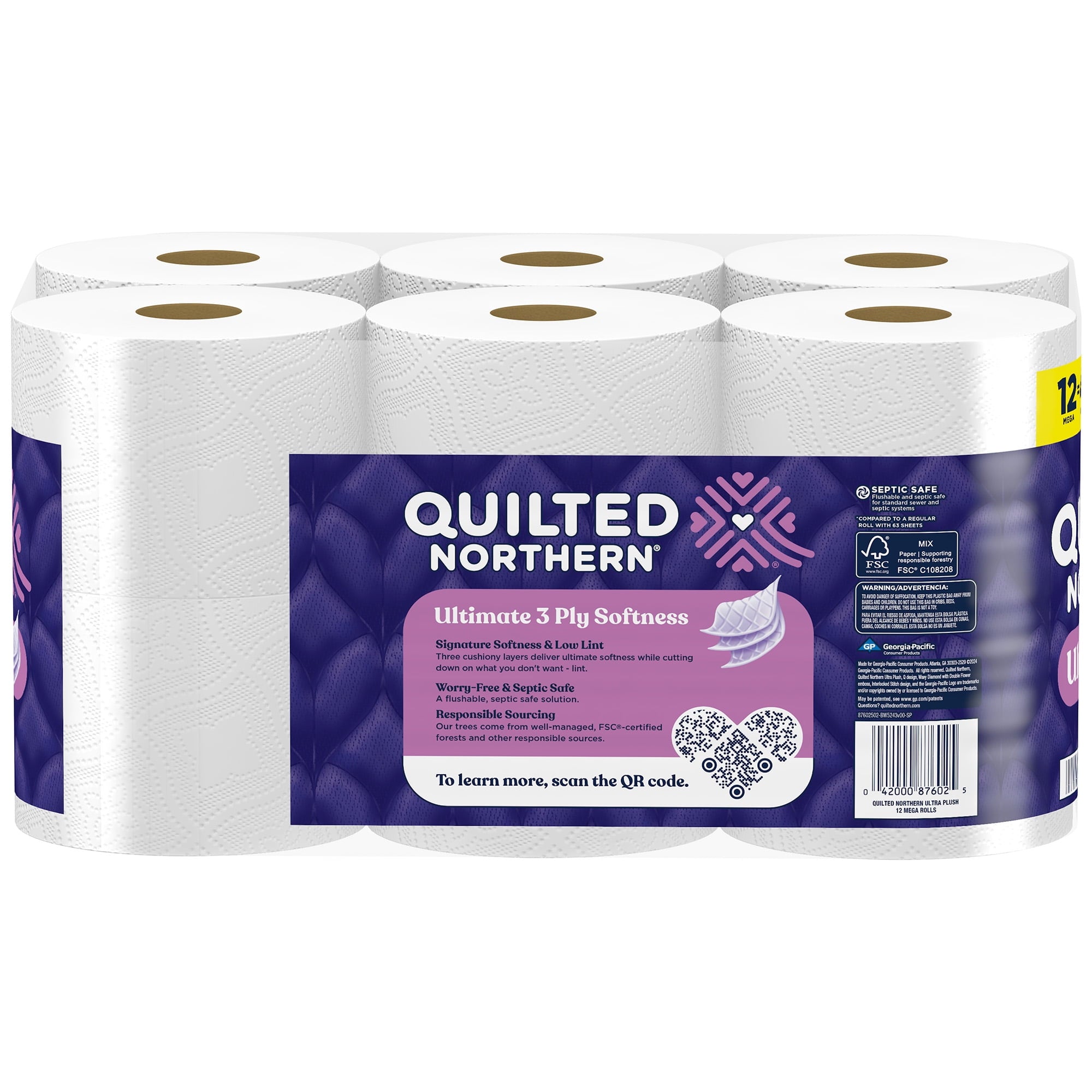Quilted Northern Ultra Plush 3-Ply Toilet Paper - 12 Mega Rolls, 255 Sheets per Roll