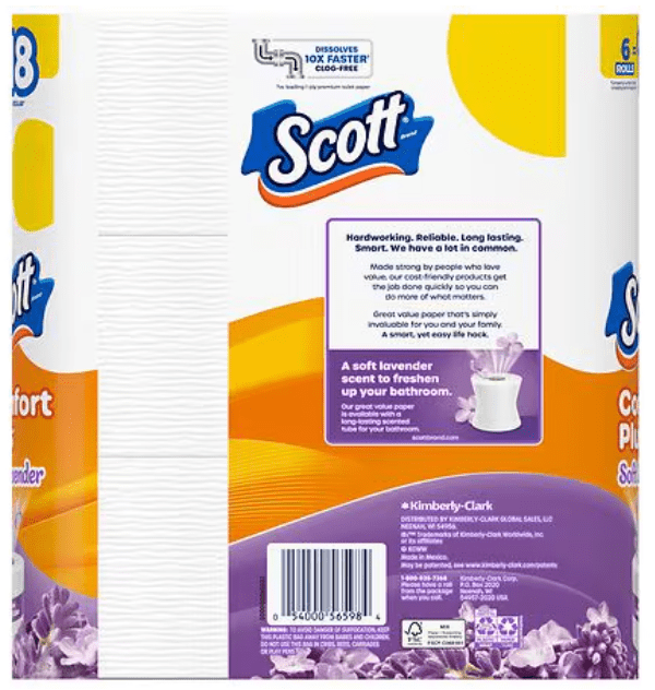 Scott ComfortPlus Soft Lavender Toilet Paper 6 Count