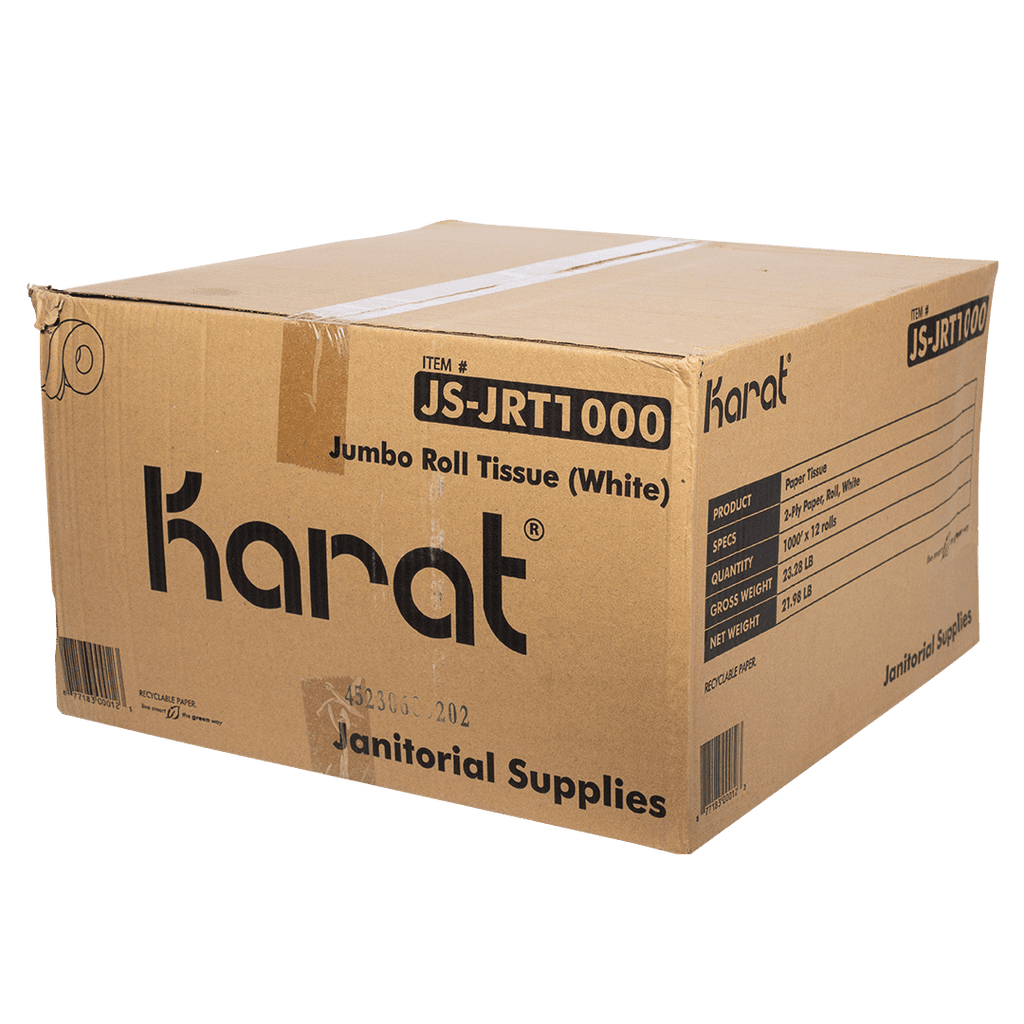 Karat 9 Inch 2 Ply Jumbo Roll Bathroom Toilet Paper - White (12 Pack)