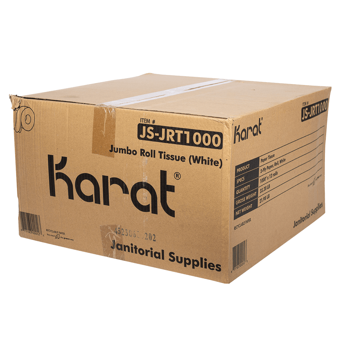 Karat 9 Inch 2 Ply Jumbo Roll Bathroom Toilet Paper - White (12 Pack)