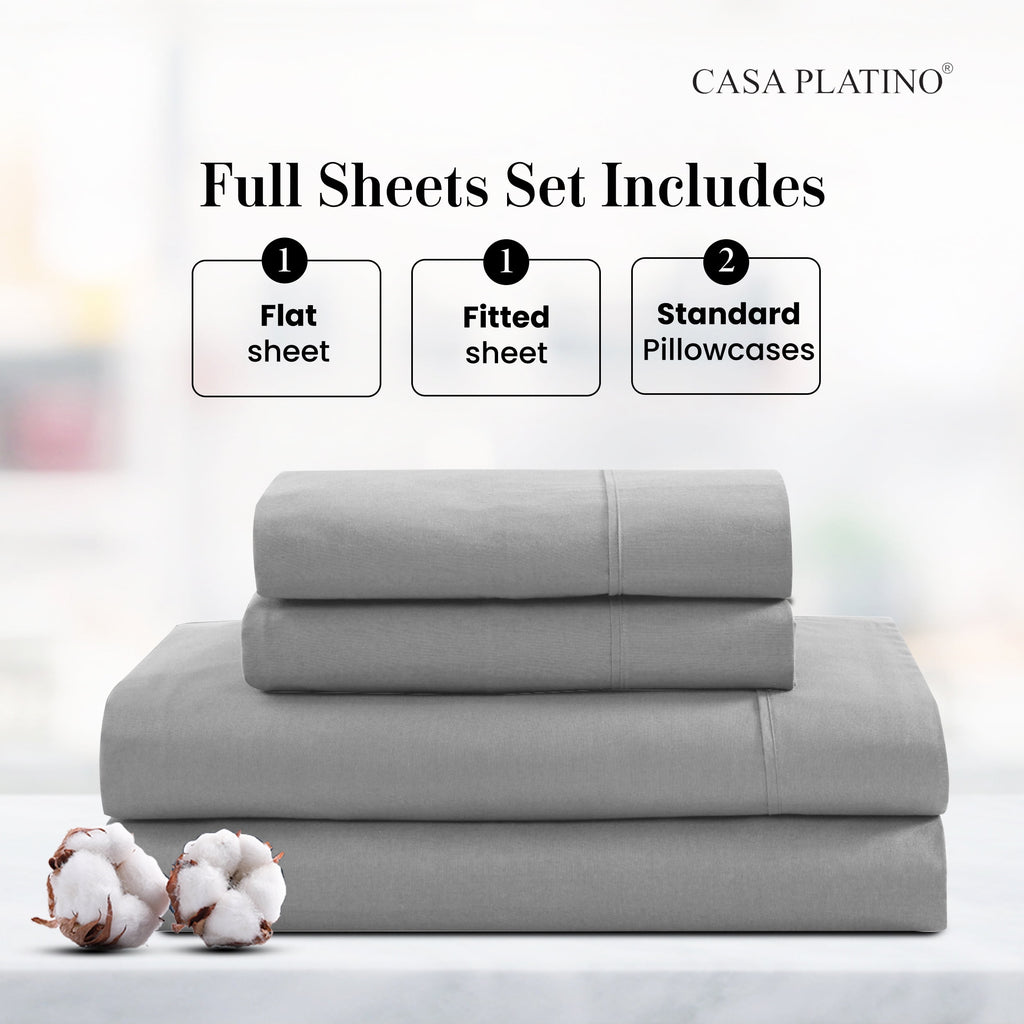 Casa Platino 100% Cotton Sheets – Naturally Cool 100% Cotton Bed Sheets - Ultra Soft Percale Weave, Fade Resistant, Low Pill, 15” Deep Pocket – Silver