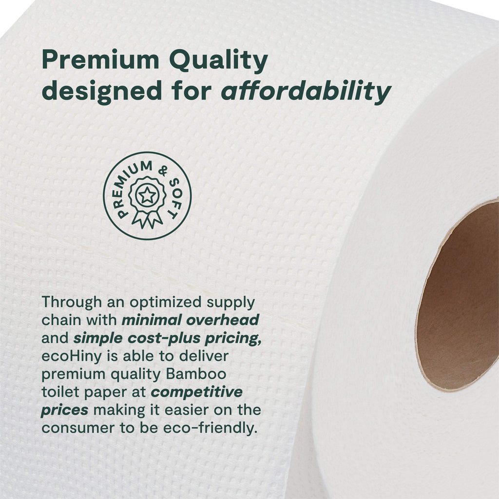 ecoHiny Bamboo Toilet Paper - 12 Mega Rolls, 3-Ply, 350 Sheets per Roll