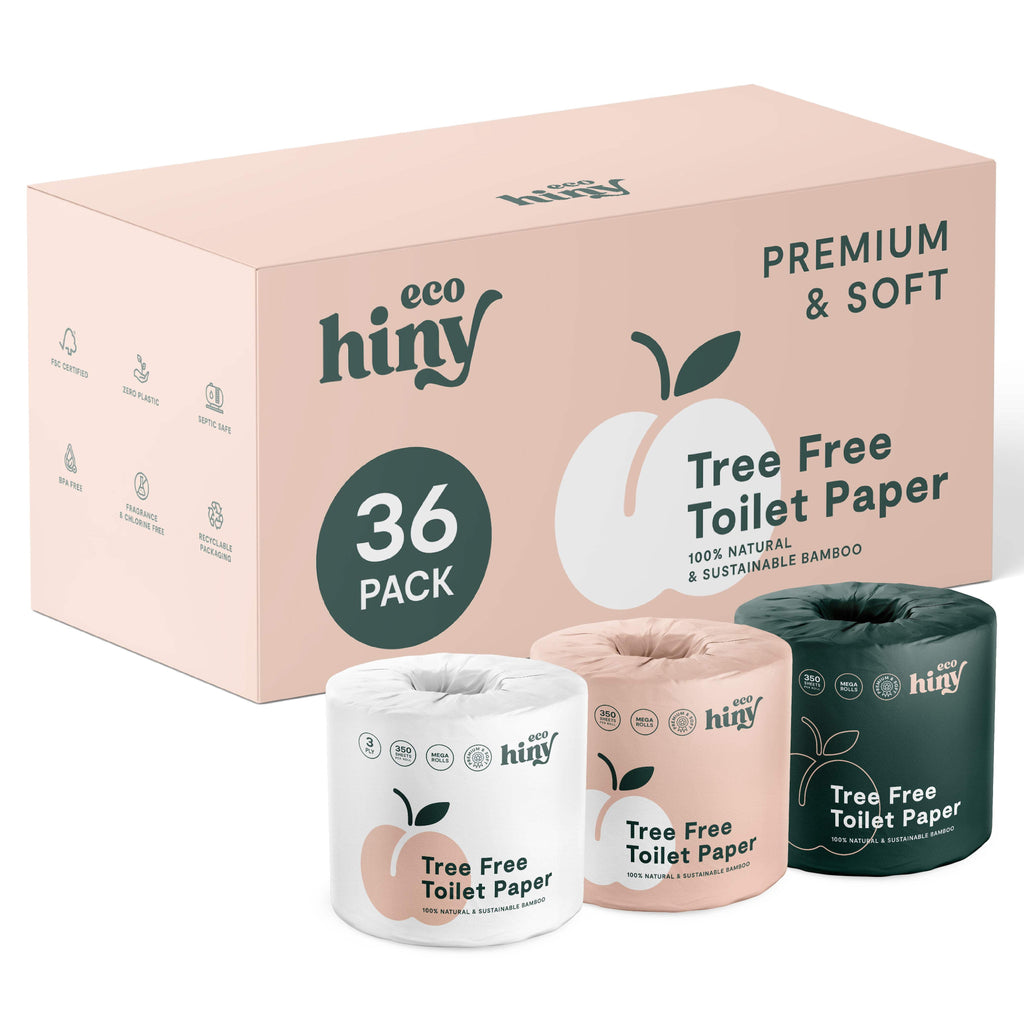ecoHiny Bamboo Toilet Paper - 12 Mega Rolls, 3-Ply, 350 Sheets per Roll