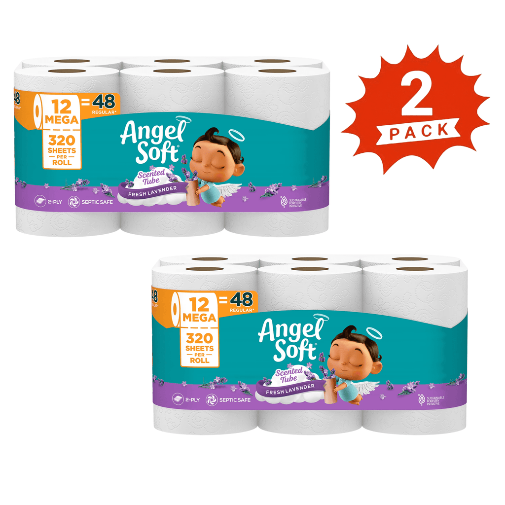 Angel Soft Toilet Paper - 24 Mega Rolls, 2-Ply Bath Tissue with Fresh Lavender Scented Tube, 640 Sheets per Roll (2-Pack)