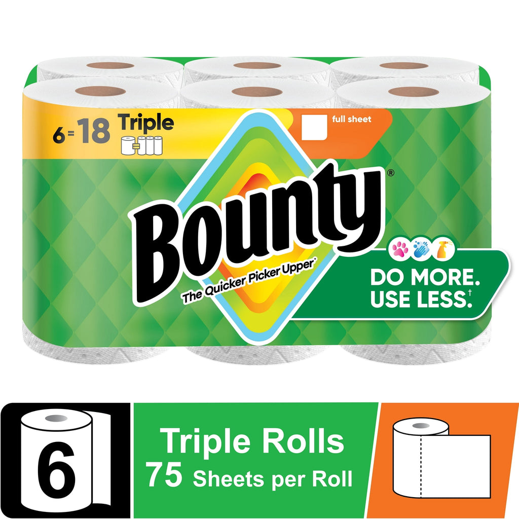 Bounty Paper Towels Full Sheet White - 6 Triple Rolls, 75 Sheets per Roll - 2-Pack