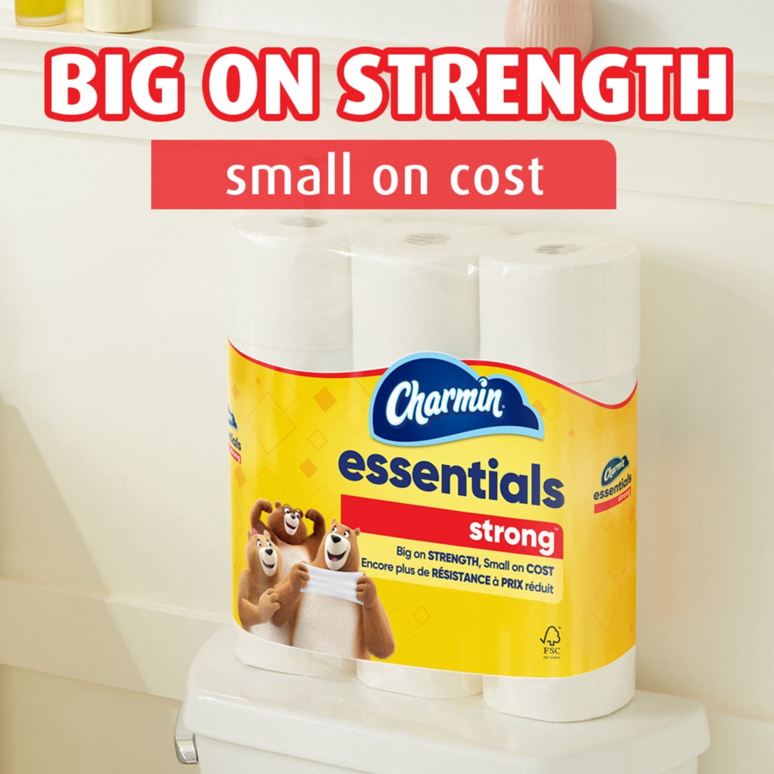 Charmin Essentials Strong Toilet Paper - 3 Packs of 6 Mega Rolls, 429 Sheets per Roll