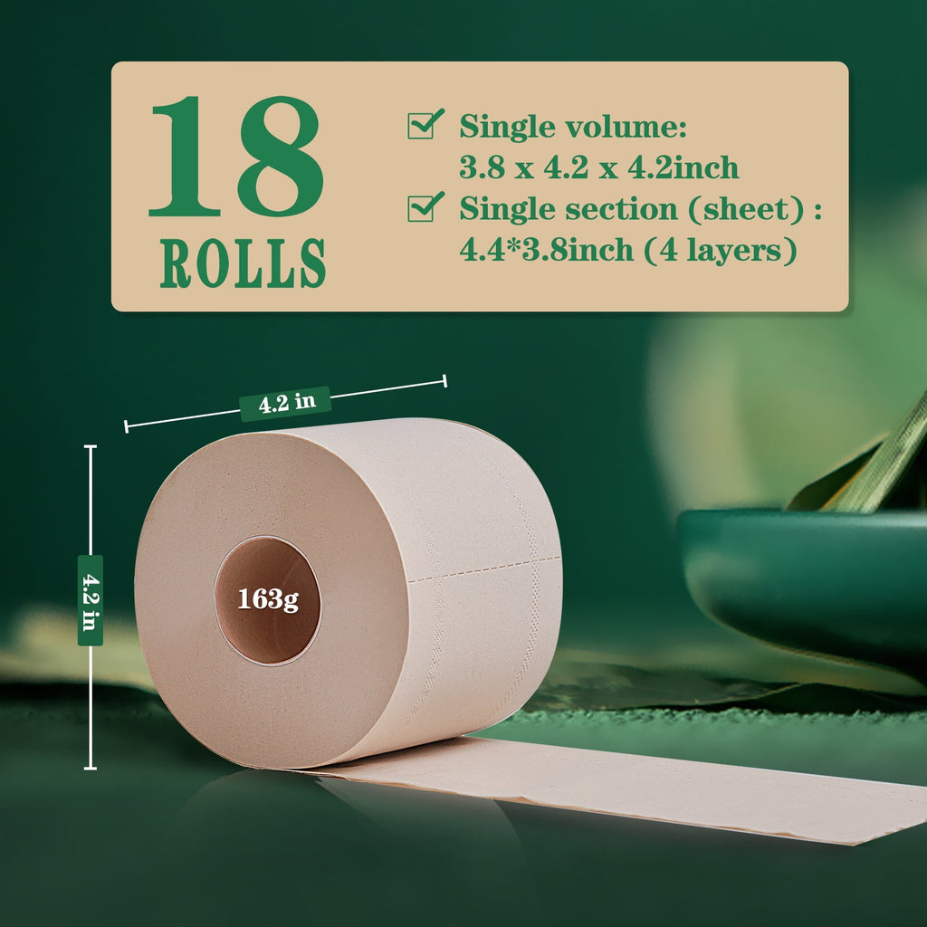 QingYa Unbleached Bamboo Toilet Paper - 18 Mega Rolls, 4-Ply