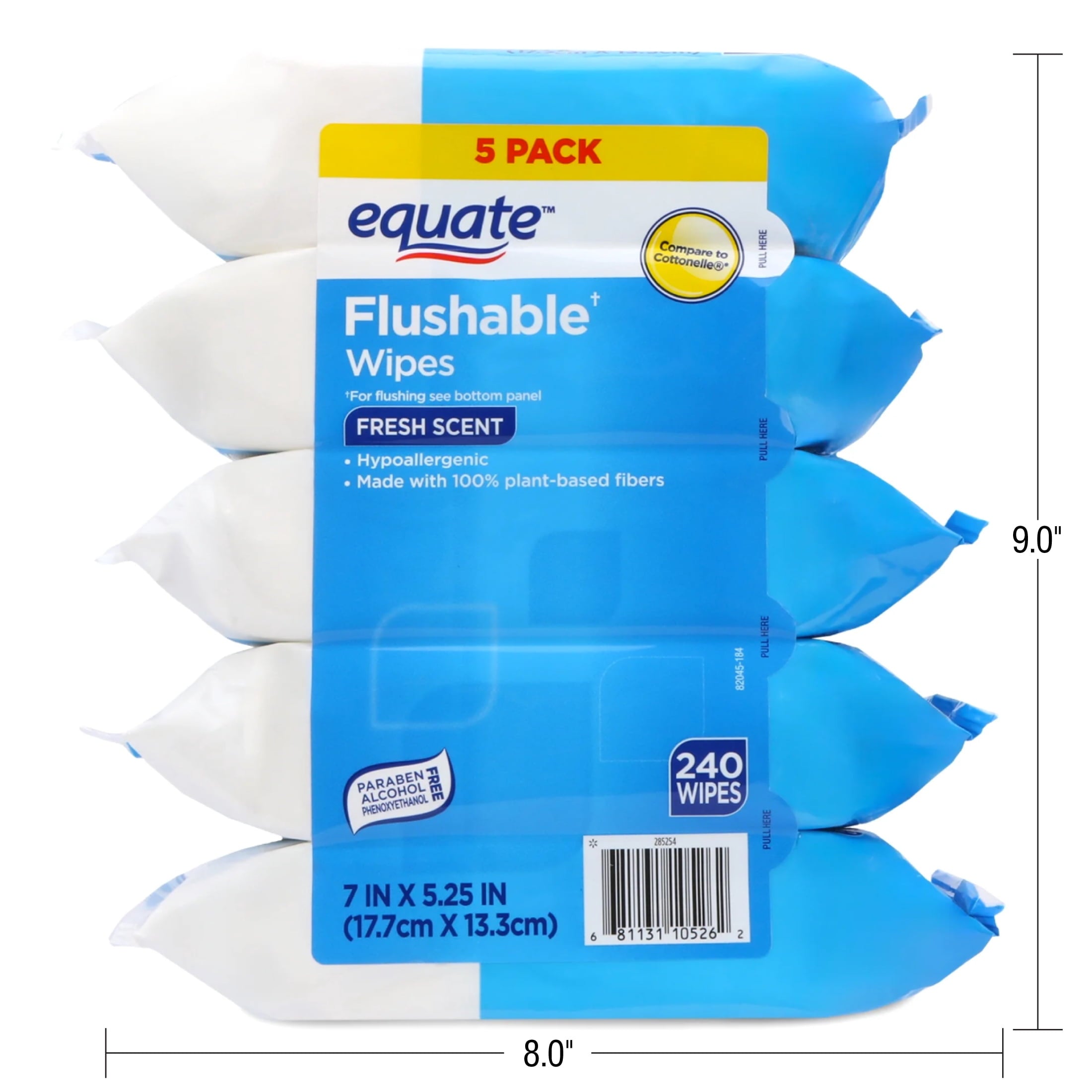 Equate Flushable Wet Wipes - Fresh Scent, 240 Wipes (5 Pack), Compare to Cottonelle® - 4-Pack