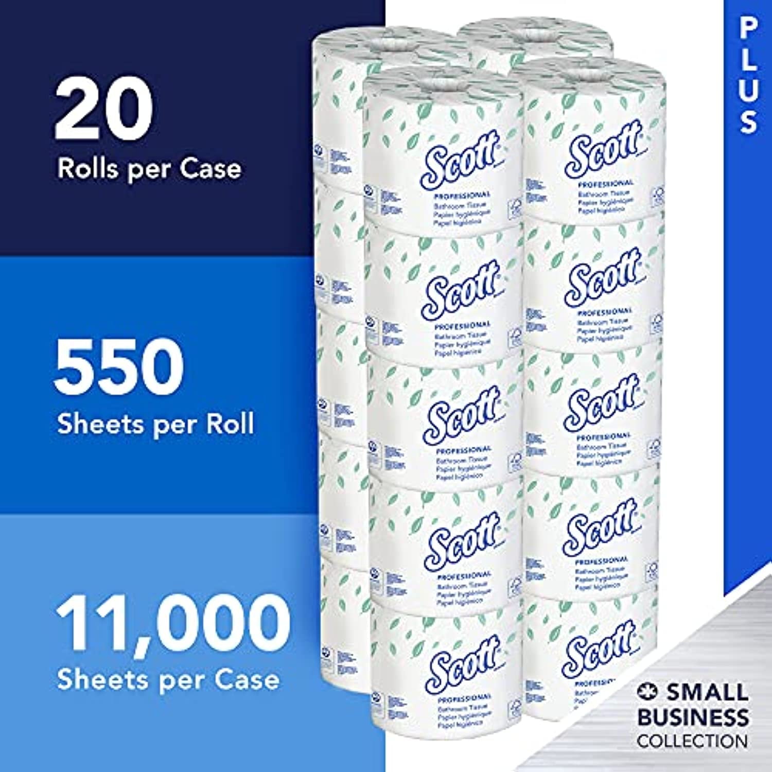 Scott Essential Professional Bulk Toilet Paper For Business (13607) - Individually Wrapped Standard Rolls, 2-Ply, White, 20 Rolls/Convenience Case, 550 Sheets/Roll