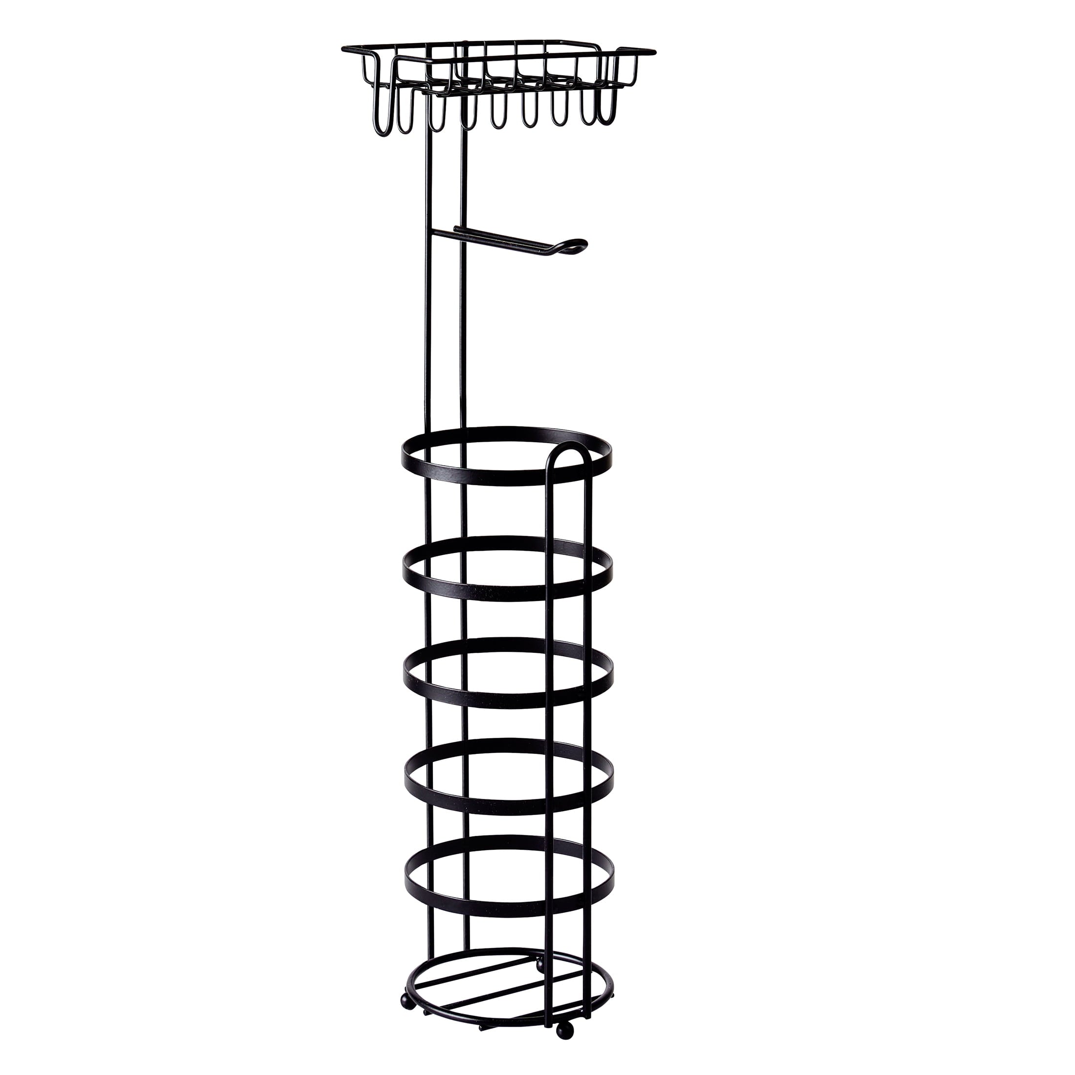 Better Homes & Gardens Free Standing Toilet Paper Holder with Reserve - Matte Black, Fully Assembled