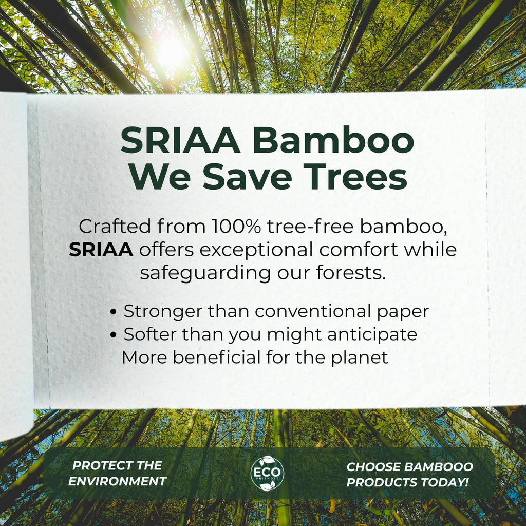 SRIAA Premium Organic 100% Bamboo Tree-Free Toilet Paper - 12 Mega Rolls, 3-Ply, 300 Sheets per Roll, Septic Safe, Plastic Free, FSC Certified