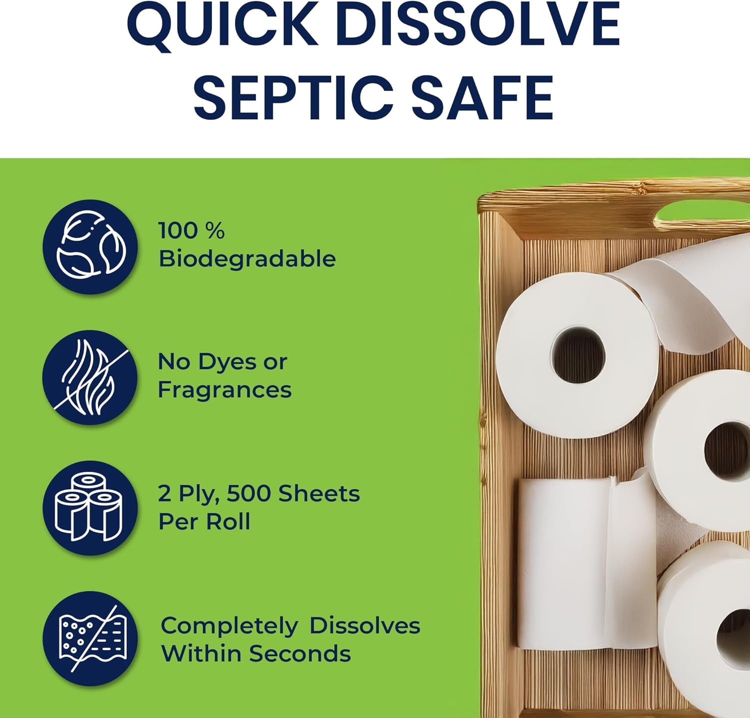 Freedom Living Septic-Safe RV Toilet Tissue - 4 Rolls, 2-Ply, 500 Sheets per Roll