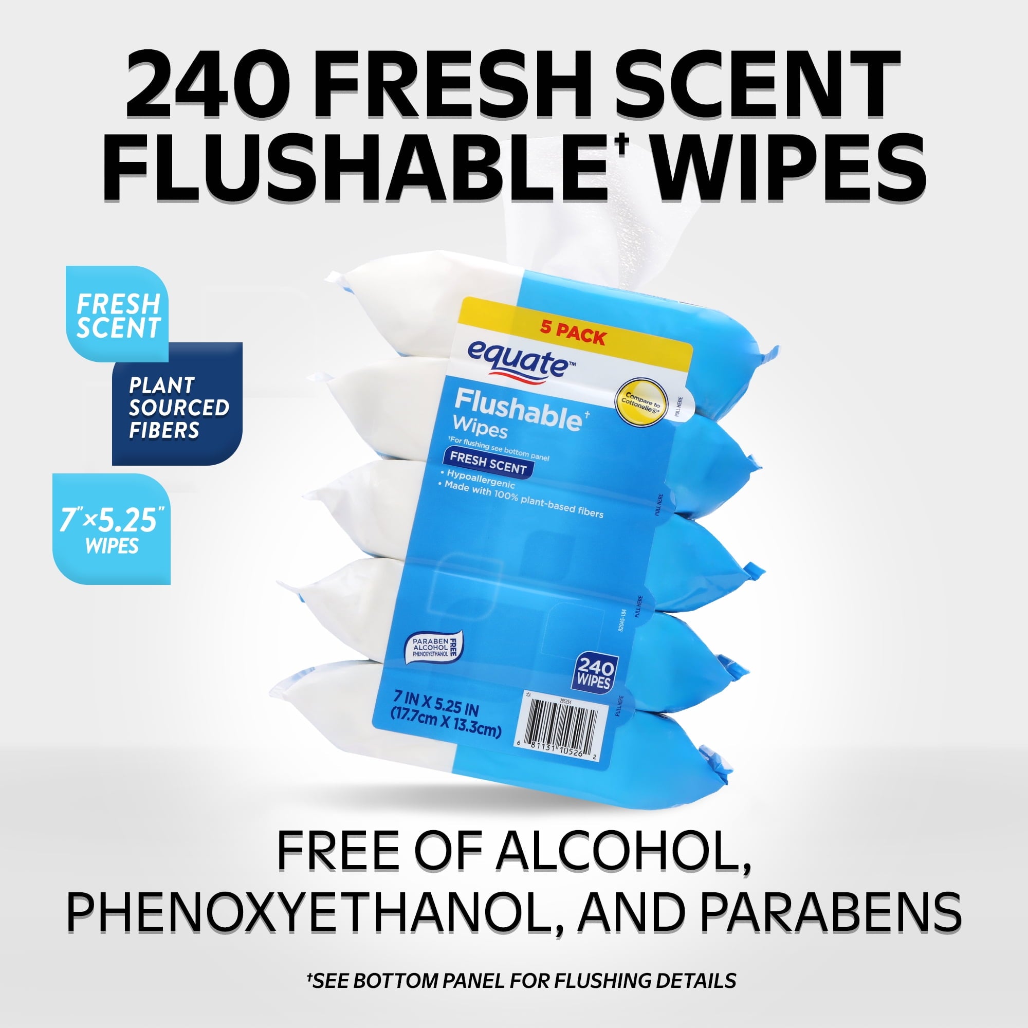 Equate Flushable Wet Wipes - Fresh Scent, 240 Wipes (5 Pack), Compare to Cottonelle® - 4-Pack
