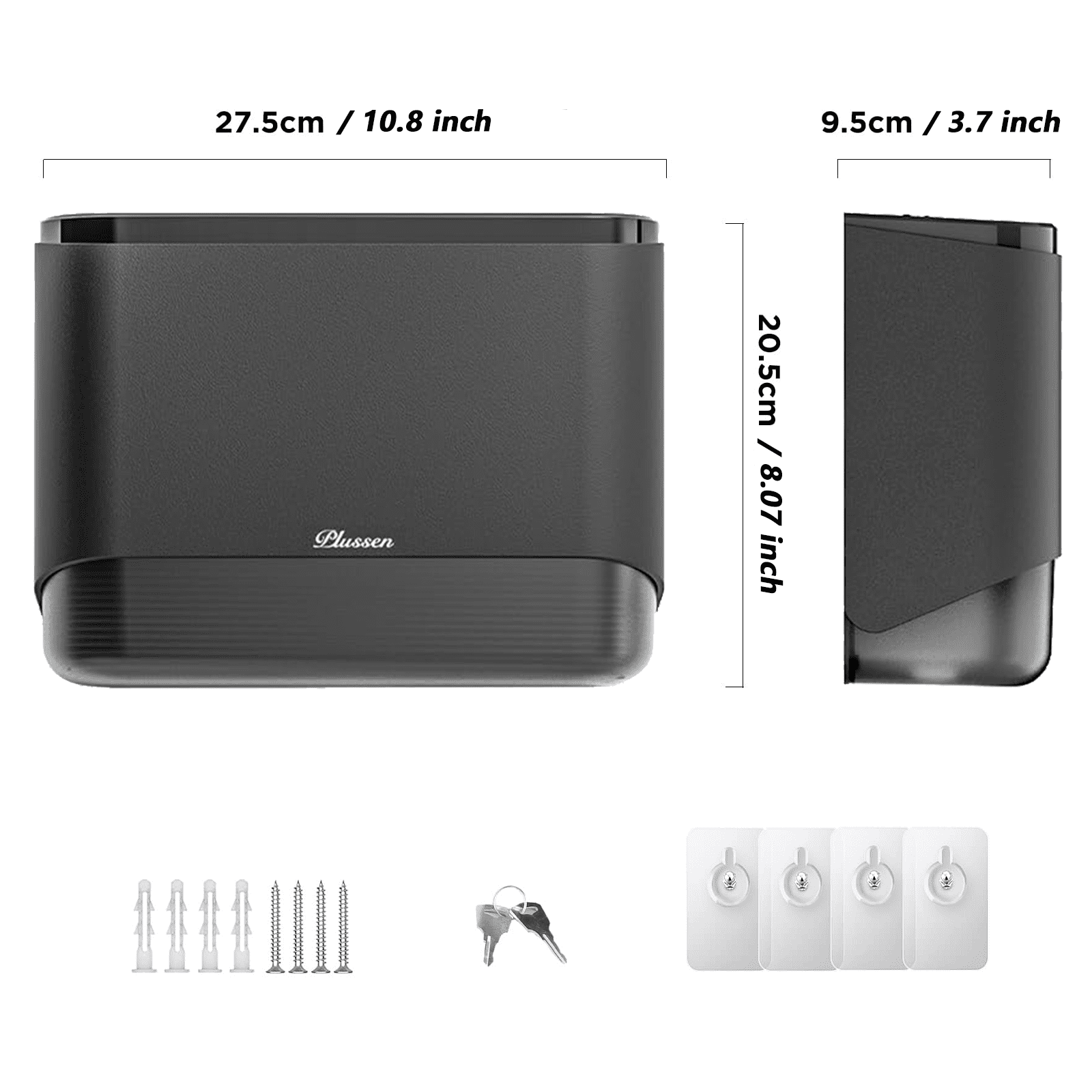 Plussen Wal-Mounted Paper Towel Dispenser Commercial - 11.10 x 3.94 x 8.39 In, ABS Black, 1 Pack