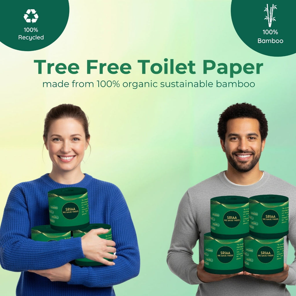 SRIAA Premium Organic 100% Bamboo Tree-Free Toilet Paper - 24 Mega Rolls, 3-Ply, 300 Sheets per Roll, Septic Safe, Plastic Free, FSC Certified