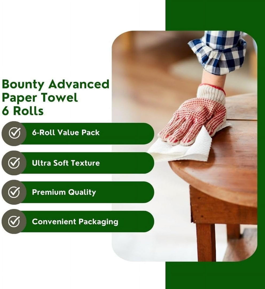 Bounty Advanced 2-Ply Paper Towel - Absorbent - Durable - Select-A-Size - Clothlike - 6 Rolls