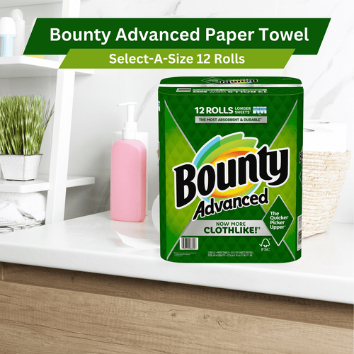 Bounty Advanced 2-Ply Paper Towels White 101 Select-A-Size Sheets 12 Count