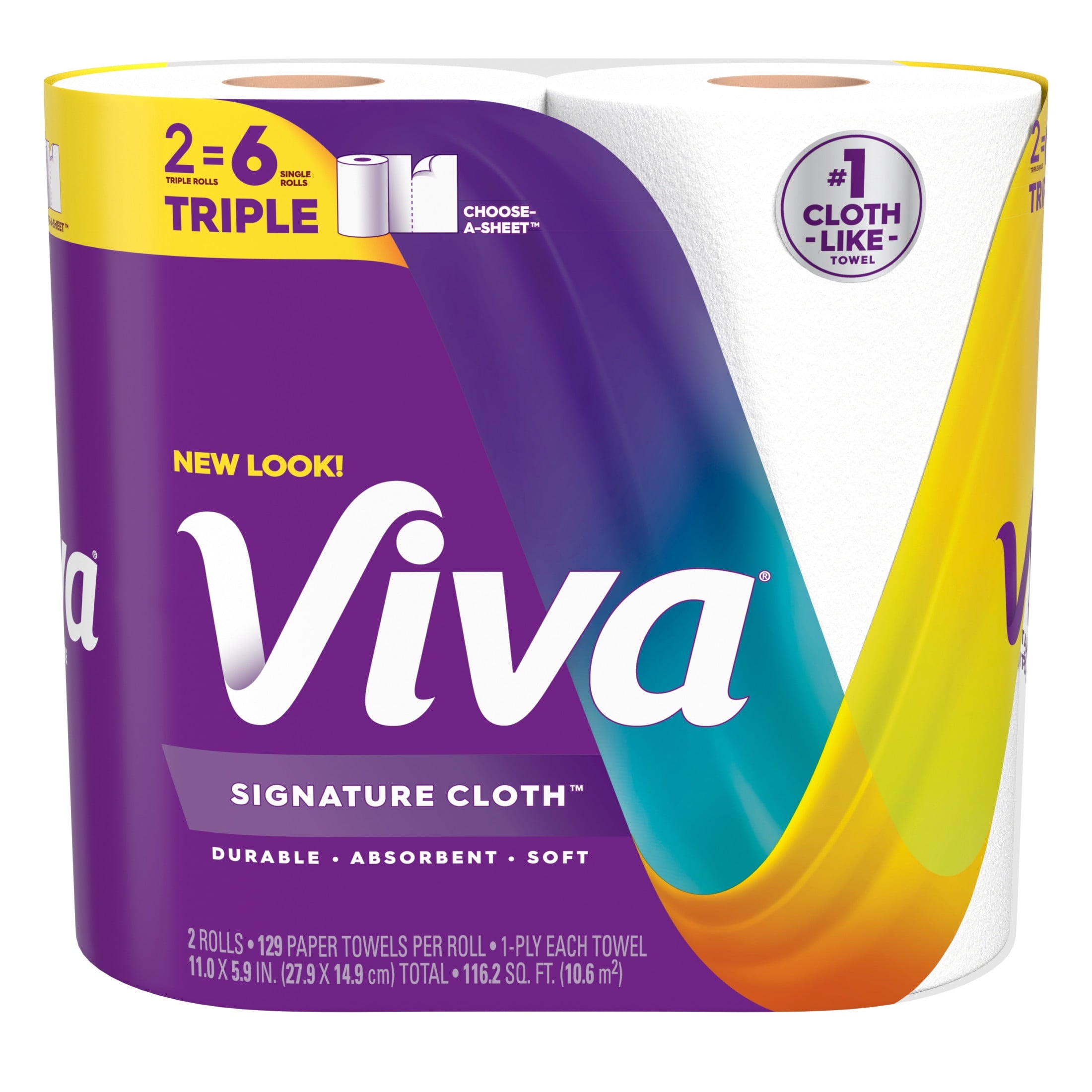 Viva Signature Cloth Paper Towels - 2 Triple Rolls, 129 Sheets per Roll