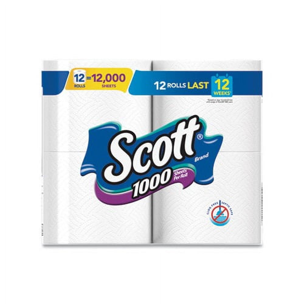 Scott Containers Toilet Paper Septic Safe - 1-Ply, White, 1000 Sheets/Roll, 12 Rolls/Pack, 4 Pack/Carton