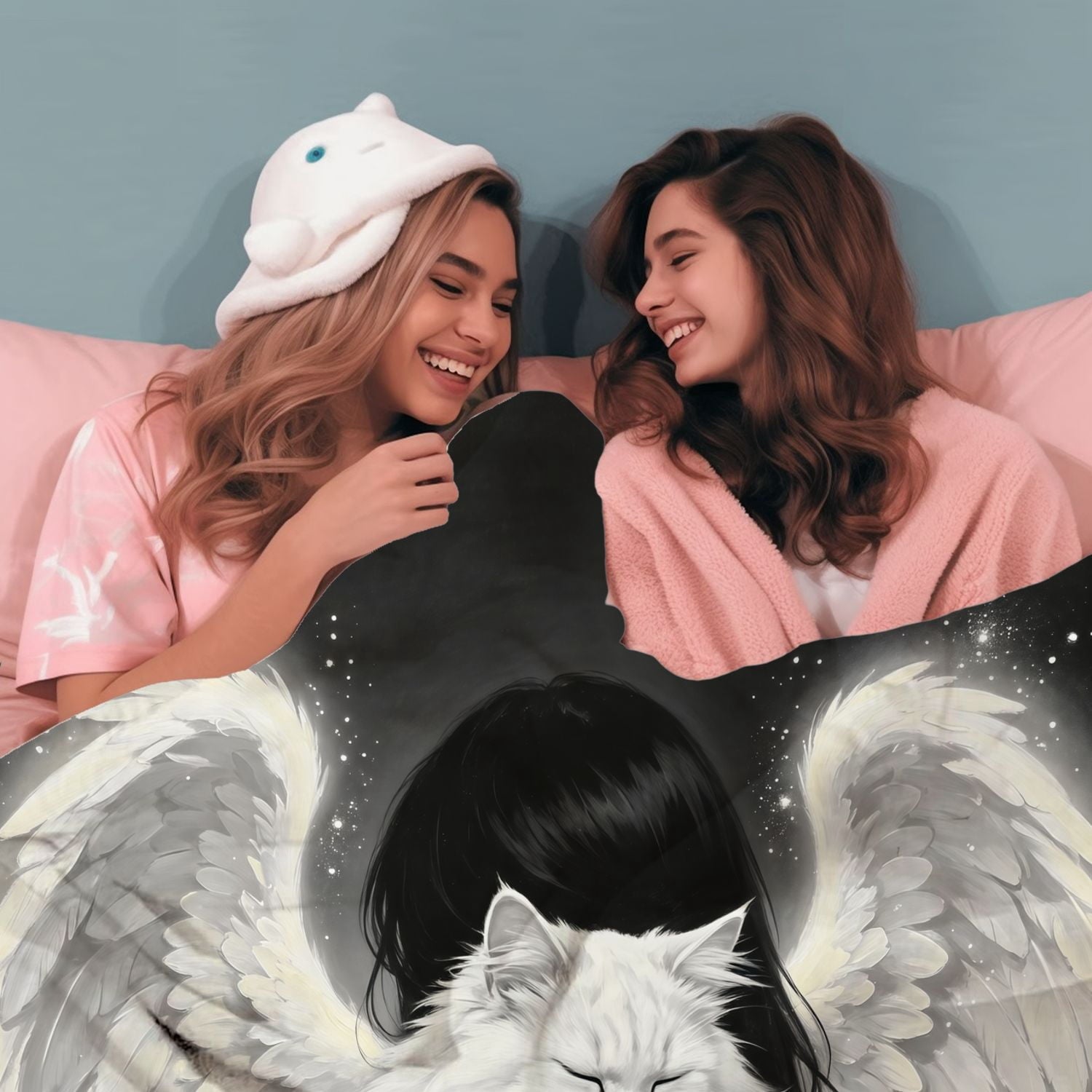 Cozy Plush Angel Woman Holding White Cat Throw Blanket for Bedding Travelling Sleeping Cats Blankets Gifts for Decor Birthday Gifts 50×40 Inch