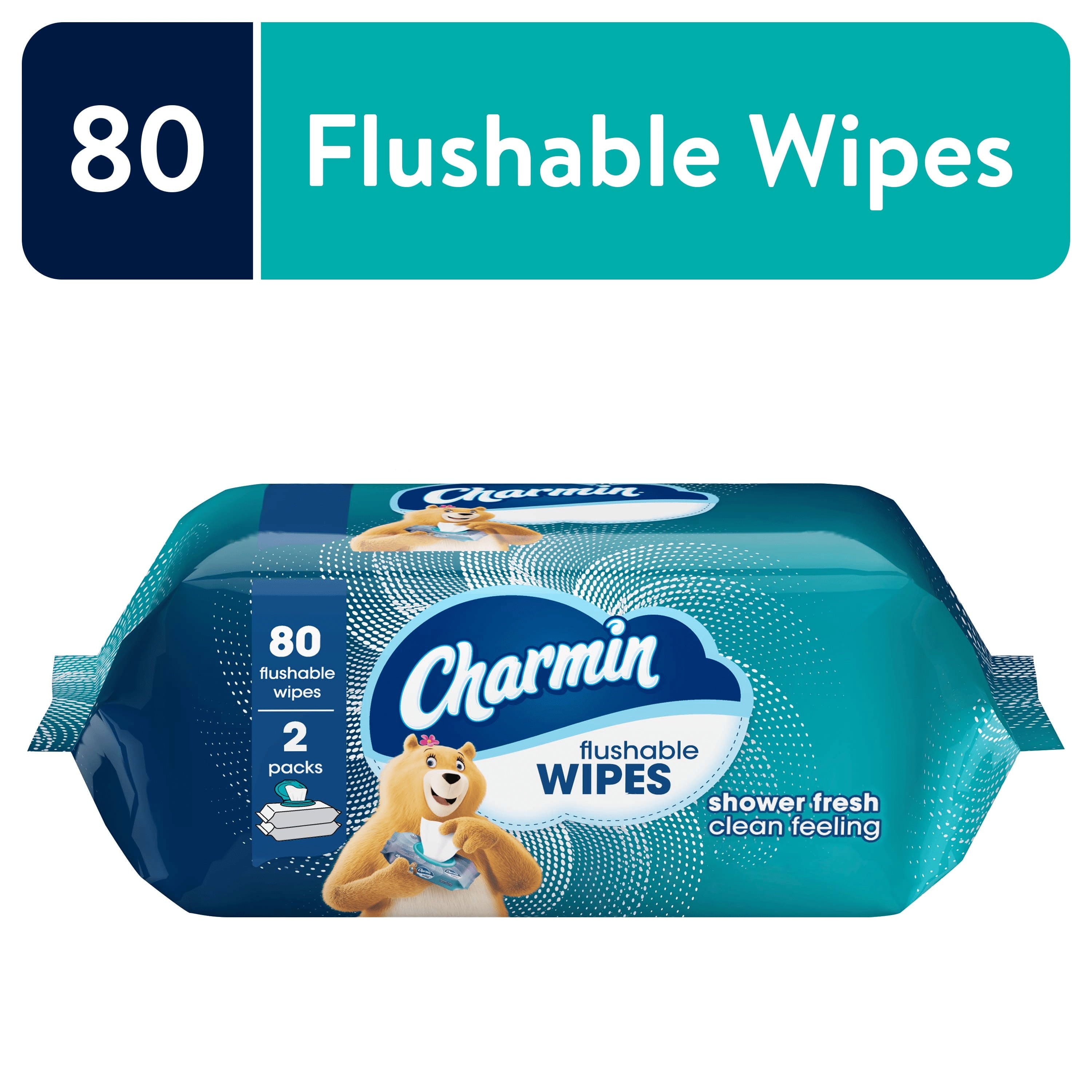 Charmin Flushable Wipes - 2 Flip-Top Packs, 40 Wipes per Pack, 80 Total Wipes - 6-Pack