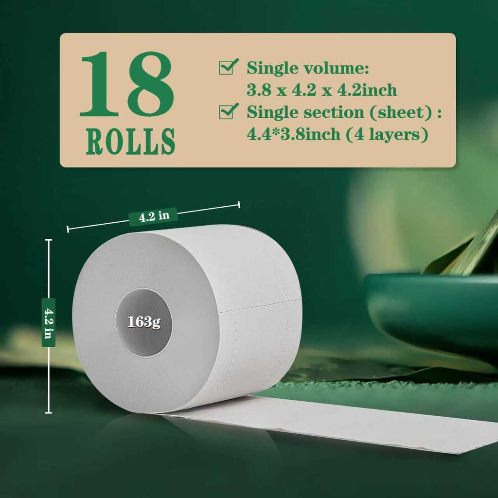 QingYa Bamboo Toilet Paper - 18 Rolls, 4-Ply, 200 Sheets per Roll