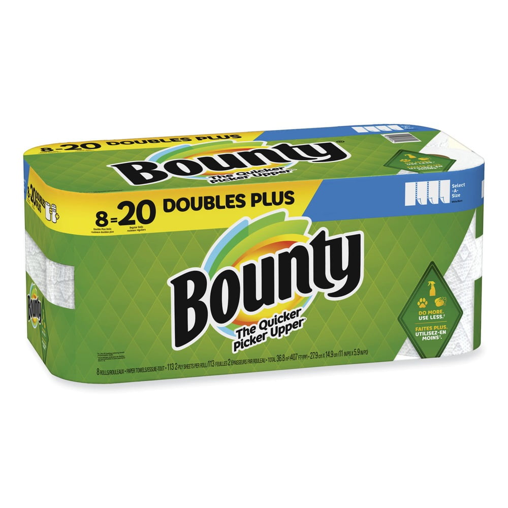 Bounty® Select-a-Size Kitchen Roll Paper Towels - 2-Ply, 5.9 x 11, White, 113 Sheets/Double Plus Roll, 8 Rolls/Pack